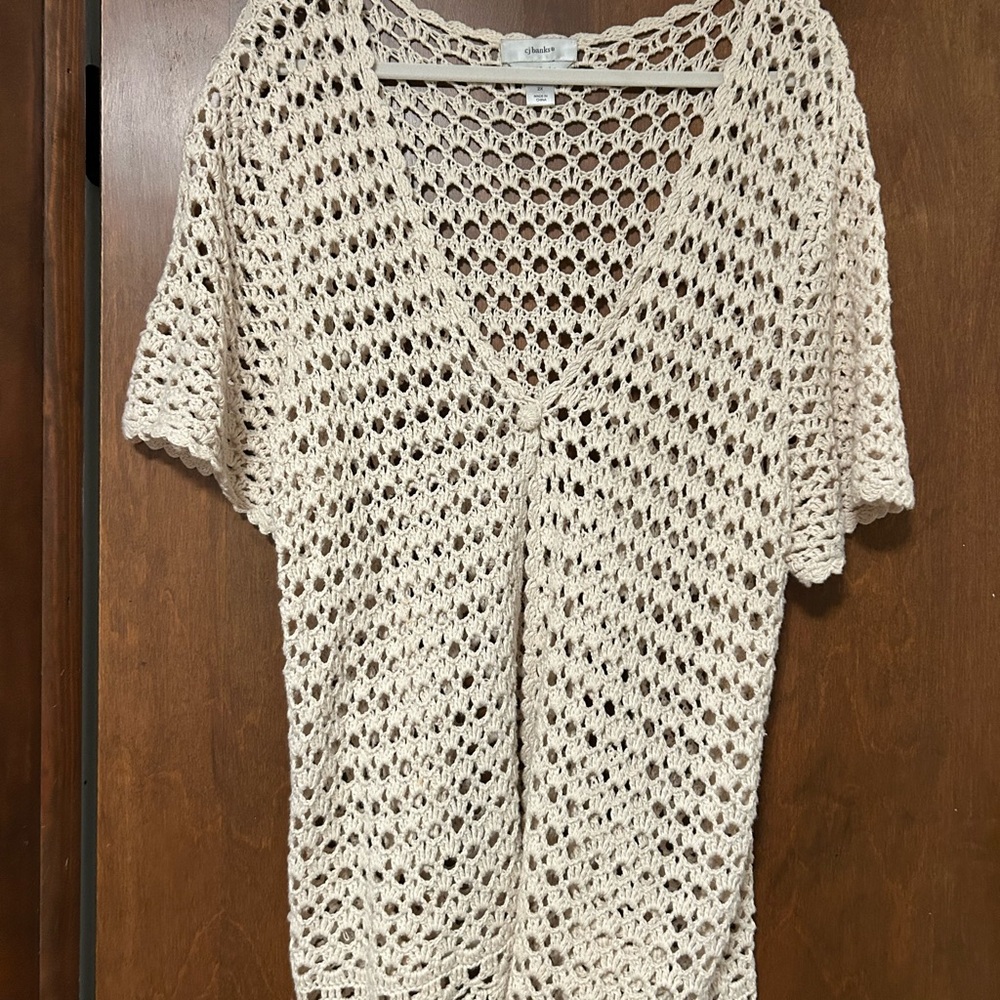 CJ Banks Cream Hand-Crochet Knit Cardigan